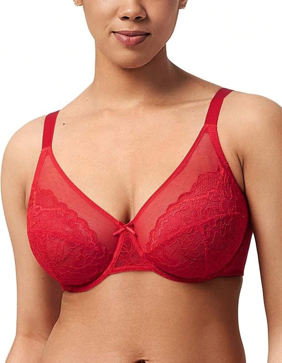 Minimizer Bras Women Full Coverage Underwire Bras Plus Size Lifting Lace Bra Heavy Breast - 珊瑚紅 - 查看 1