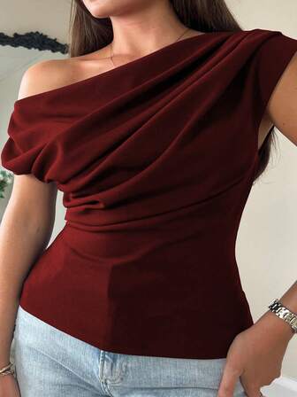 Plus Size Elegant Casual Distinctive Gorgeous One-Shoulder Cropped Slim Fit Camisole For Women