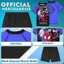 Marvel Spiderman Swimsuit Set 2 Piece Swimming Costume Shorts Rash Vest Pool Beach Holiday Essentials - Multicolor - View 4