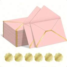 10pcs-50pcs Paper Envelopes With Thank You Stickers For Invitations With Gold Border, Gift Cards Envelopes Self Adhesive Invitation Envelopes With V-Flap, Great For Graduation, Invitation, Baby Shower, Wedding,School Supplies,Back To School