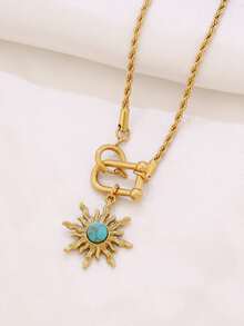 1 件不锈钢太阳吊坠项链时尚蛋白石绿松石饰物 U 形扣吊坠项链链项链女士珠宝礼物 - 項鍊 - 查看 13