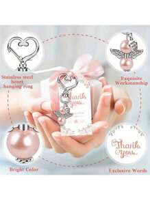 1/12/24 Stücke, Festliche Geschenkbox, rosafarbener Engel Schlüsselanhänger mit herzförmigem Kunstperlenanhänger, geeignet für Süßigkeiten-Sets, passend für Feste, Taufen und Hochzeiten als Valentinstag Taufe Geschenke