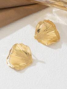 1 par de pendientes de botón de metal con diseño de hoja elegante y texturizado, de estilo coreano elegante, adecuados para uso diario y viajes, joyería exquisita