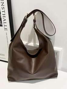 复古大容量柔软纯色女士单肩包，百搭斜挎包，手提包，女士流浪汉单肩包，大容量吊带斜挎包，手提包，休闲工作包