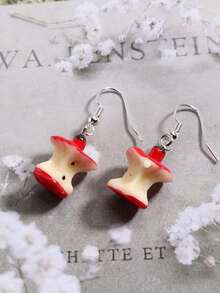 Pendientes con diseño de fruta adorable, pendientes de botón con forma de corazón en forma de manzana dulce para adolescente - Rojo - Ver 2