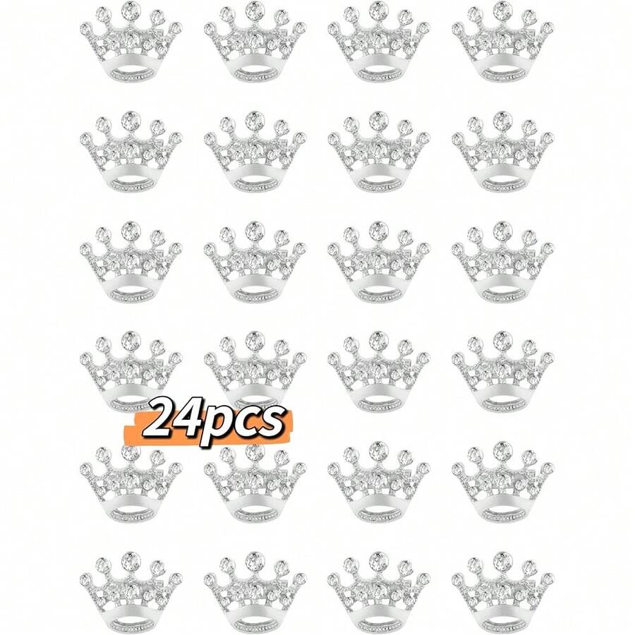 New All Crown Brooch Pins For Women Fashion Rhintone Gold Sier Crown Brooch For Men - 24PCS銀 - 查看 1
