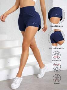 Set de 3 pantalones cortos deportivos de mujer para yoga, de cintura alta y ajuste cómodo, pantalones cortos sueltos para correr y entrenar, de tela transpirable y de secado rápido, con estilo deportivo para el verano - Multicolor - Ver 4