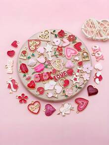 50pcs Valentine's Day Heart Pendants - Zinc Alloy Love Charms With XOXO, Floral & Star Designs For DIY Jewelry Making (Necklaces, Earrings, Bracelets) - Heart Jewelry - View 6