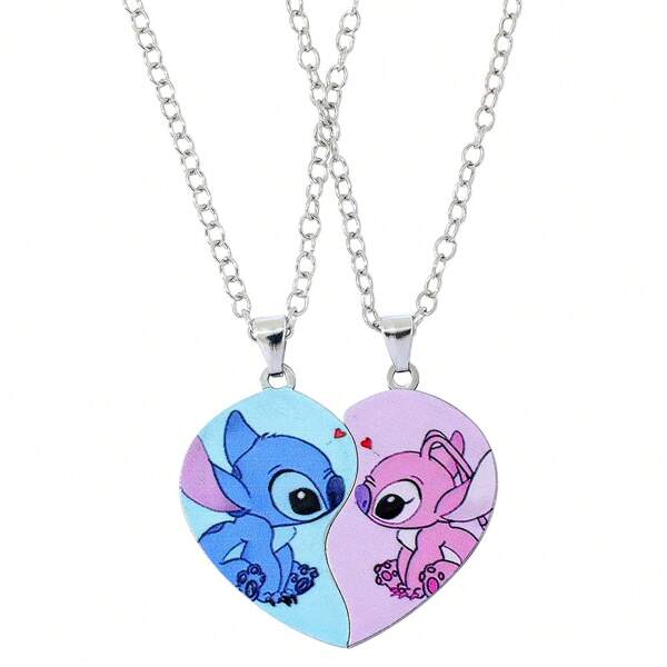 Disney Set de 2 coliere Disney Stitch și Angel - bijuterii cu pandantiv inimă interconectată