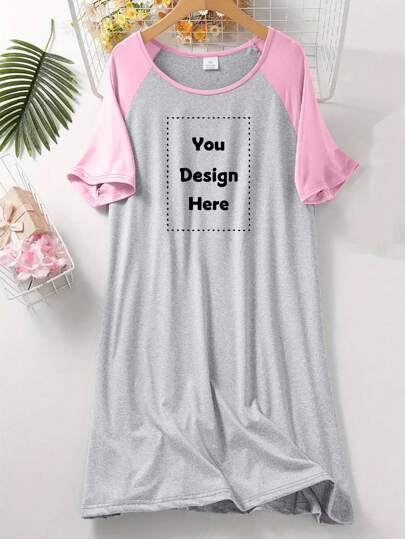 Custom Print Nightgown, Raglan Sleeve Nightdress, Comfortable Sleepwear