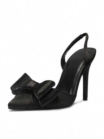 Women's Heeled Sling Back Sandals In Black Satin - Size US 5-10 / UK 3-8 / EU 36-41 - Ladies Stylish Summer Stiletto Heels For Parties, Weddings & Formal Occasions - Elegant Open-Toe Design, Comfortable Fit, Fashionable Evening Footwear