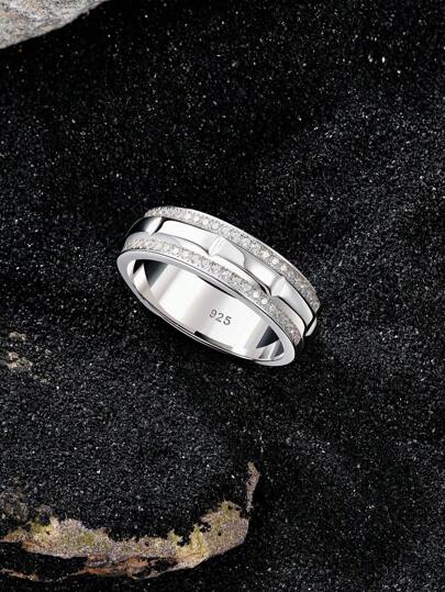 AIHUASI 1pc Luxury 925 Sterling Silver Engagement Rings For Men Eternity Promise Wedding Ring 1.1*1.1mm 1.0Ct Round Cut Dazzling AAAAA Cubic Zirconia Fine Jewelry Valentines Gift 