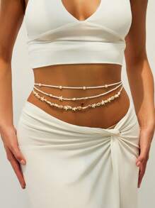 3 peças Corrente de Cintura/Corpo com Contas de Estrela do Mar e Concha em Estilo Boêmio da Praia da Moda, Joia de Corpo Sexy para Mulheres, Adequada para Uso Diário e Decoração de Férias na Praia