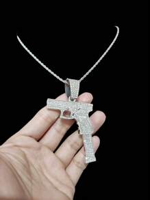 1pc Gun Shaped Pendant & Miami Cuban Chain, Fashion Hip Hop Necklace For Men & Women, Suitable For Daily Wear Or Party, 2 Chain Styles Available