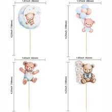 Set de 12 piezas/24 piezas de decoraciones en forma de oso de globos de color rosa y azul para decorar cupcakes de baby shower, revelación de sexo, decoración de fiesta de cumpleaños y pastel