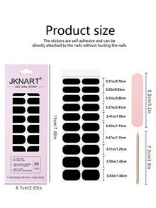JKNART 20 片指甲贴，含 1 个指甲锉和 1 根木棍，全覆盖自粘指甲贴，适用于日常和派对美甲，无损伤且易于粘贴