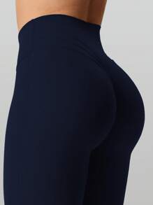 RUNONWHEELS 5 Women Flare Leggings No Front Seam Flare Yoga Pants With Tummy Control Crossover High Waist And Wide Leg Butt Lift Line - Navy Blue - View 4