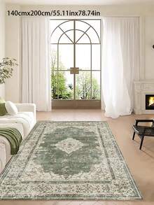 1pc Vintage American Distressed Low Pile Faux Wool Area Rug, Machine Washable, Available In Multiple Sizes, Suitable For Living Room, Bedroom, Entryway, All Season Carpet - Green - View 13