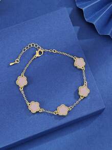 3pcs/Set Women Elegant Lucky Flower Bracelet Set, Black White Pink Color Combination, Fashion & Casual, Suitable For Daily Wear