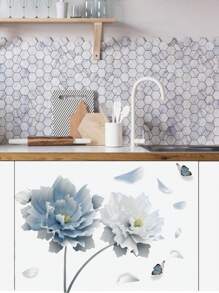 mama look 1 Stück große blaue Blumen Wandaufkleber, abnehmbar und selbstklebend, kann verwendet werden zur Dekoration von Wohnzimmer, Schlafzimmer Hintergrund, PVC abnehmbarer Raumdekoration Heimdekoration Tapeten Wandpapier Badezimmer Küche Wandaufkleber Wanddeko Wandsticker