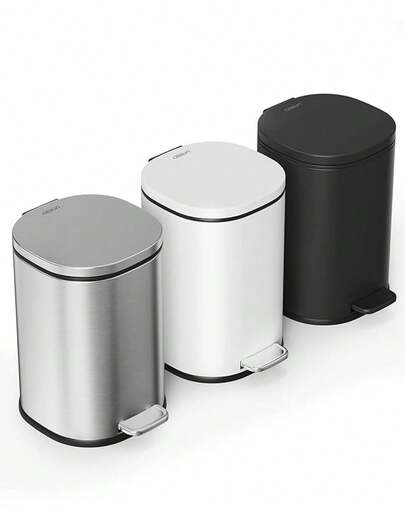 Cesun Black Bathroom Trash Can With Lid, 1.3 Gallon Small Garbage Can With Foot Pedal, Metal Round Wastebasket For Bathroom, Bedroom, Office, Matte Black