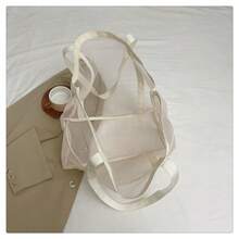 2024 New Beach Bag, Mesh Transparent Design Tote Bag, Beach Holiday Style Mesh Tote - Beige - View 7