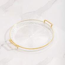 1pc Elegant Gold Handle Plastic Tray, Multipurpose For Food, Breakfast, Cakes, Fruits, Cupcakes Display, Suitable For Wedding Party Supplies And Kitchen Essentials, Cupcake Stand, Cake Display Tray - Multicolor - View 8