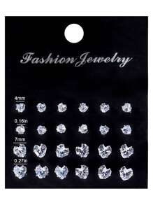 Lot de 48 boucles d'oreilles à tige géométriques rondes et carrées en zircone cubique brillante, style punk hip-hop simple, grand ensemble, convient pour les fêtes, les festivals, les rendez-vous, les cadeaux et le port quotidien