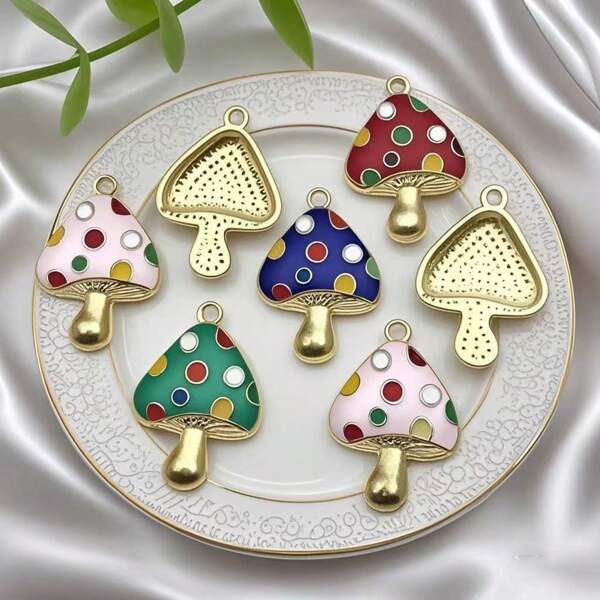 8pcs Colorful Mushroom Necklace Pendant DIY Making Earring Bracelet Keychain Mushroom Jewelry Accessories Charm Jewelry