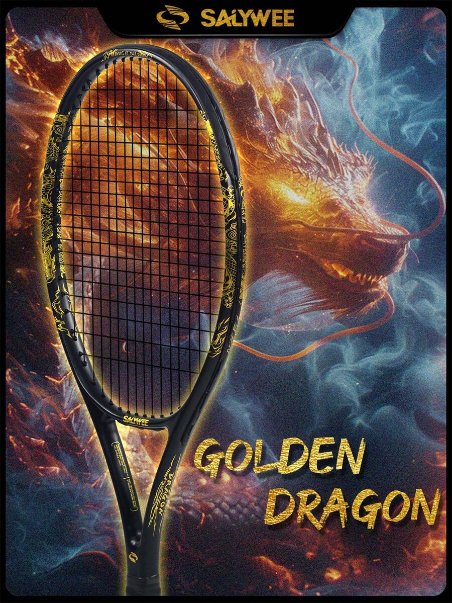 SALYWEE Composite Carbon Fiber Tennis Racket – Exquisite Chinese Golden Dragon Design, High Performance 50-60 Lbs Tension For Powerful Offensive Play, Unisex Adult Racquet, Racket Only (No Accessories) With Bag / Racket (Non-Slip Handle Grip Tape&Tennis Ball) With Bag, Ideal For Intermediate Player In Outdoor Sports Training And Competitions