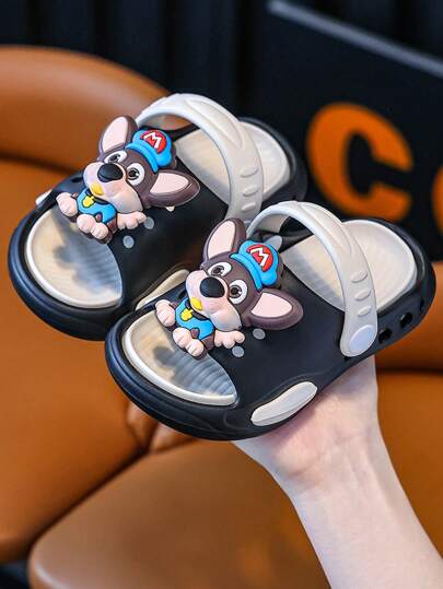Kids Slippers, Boys' Cute Dog Design Indoor Non-Slip Bathroom Sandals For Toddlers & Children, Summer