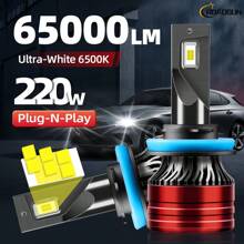 ROADSUN 2pcs H11 9005/HB3 9006/HB4 9007 H4 H13 Upgraded Car Headlight Bulbs, 65000LM 220W 6500K Cool White, High-Power CSP Bright Chip, 1:1 Precise Beam Pattern, 700% Brighter, Easy Installation