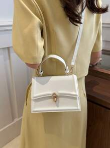 Elegant Solid Color Fashion Handbag, Retro Flap Purse For Women, PU Crossbody Shoulder Bag With Top Handle
