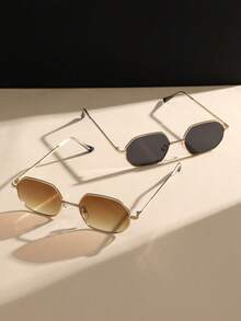 Bộ 2 chiếc kính thời trang nữ kiểu dáng Ins-style cổ điển, màu đồng, hình học, phù hợp cho sử dụng hàng ngày, hoạt động ngoài trời, du lịch, chụp ảnh đường phố, kỳ nghỉ biển nhiệt đới, hẹn hò, phụ kiện thời trang, phù hợp với mọi khuôn mặt. - 2 chiếc trà đôi màu xám vàng - Xem 5