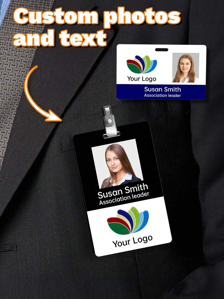 Customized Photo ID Badge Print Logo Name With Lanyard Clip And ID Badge Holder, Retractable Badge Reel - Multicolor - View 1