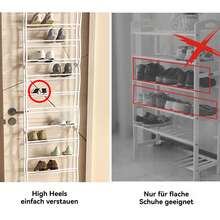 Schuhregal, Schuhregale, 12 Ebenen Schuhständer, für bis zu 36 Paar Schuhe, Tür-Schuhregal, 50x18x183cm, Schuhablage, Weiß, Hängendes, für Türmontage
