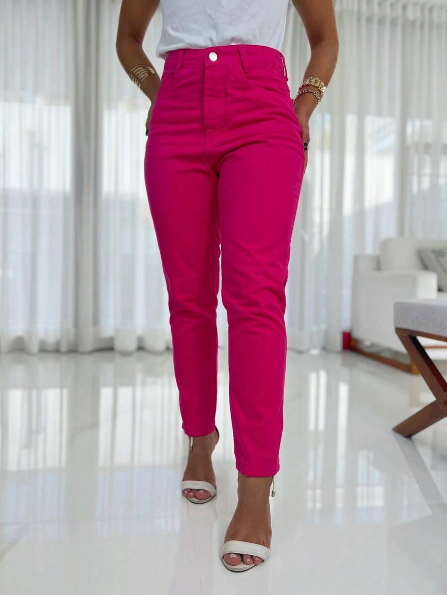 Mon Jeans Pants Without Lycra For Women - Hot Pink - View 1