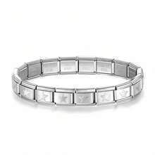 1 件不锈钢弹力时尚嘻哈手链，带爱心花钩 DIY 模块，可调节和可拆卸手链，适合日常佩戴、约会和送礼 - 彩色 - 查看 13