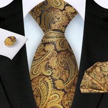 3 件套男士领带套装：3.15 英寸宽佩斯利图案领带、口袋巾和袖扣，高品质经典时尚商务休闲领带套装，婚礼、圣诞节、派对礼物 - 佩斯利 - 查看 23