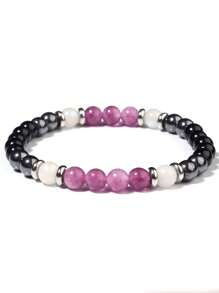 YAUKIA Bracelet de perles de 6 mm en pierre de lune spodumène tourmaline noire hématite. Bijou en pierres naturelles pour guérison émotionnelle, méditation, nouveaux départs et bonne chance. Cadeau pour femmes et hommes.