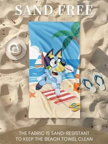 Bluey 1条蓝色沙滩巾，可爱蓝色图案泳装浴巾，时尚沙滩巾，超强吸水浴巾，适用于浴室、游泳、健身、瑜伽，柔软舒适的超细纤维毛巾，轻便易携，防风防紫外线，防沙，适合夏季旅行、度假、浴室装饰，可选配收纳袋 - 彩色 - 查看 5