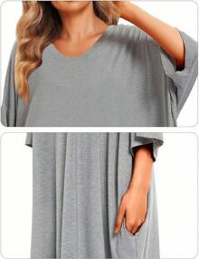 Camisón de talla grande para mujer, camiseta grande para dormir con vestido de manga corta, con bolsillo, tallas desde S hasta 5XL