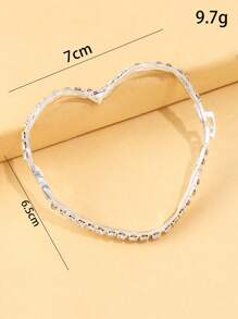 1pc Silver Oversized Rhinestone Decor Heart Bangle Bracelet, Fashion Beach Jewelry For Women
