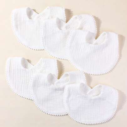 6pcs/Set White Cotton Muslin Baby Drool Bibs, Soft & Cute For Daily Use