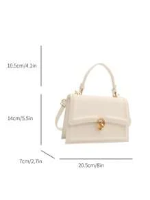 Elegant Solid Color Fashion Handbag, Retro Flap Purse For Women, PU Crossbody Shoulder Bag With Top Handle