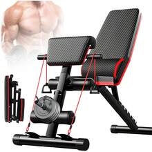 Banco de Ejercicio Multifuncional Ajustable con Banda de Resistencia y Almohadilla de Soporte de Mancuernas, Banco Pesas Multiposiciones Plegable para Entrenamiento en Casa, Gimnasio, Levantamiento de Pesas, Ejercicio y Entrenamiento de Cuerpo Completo - 1 - Ver 2