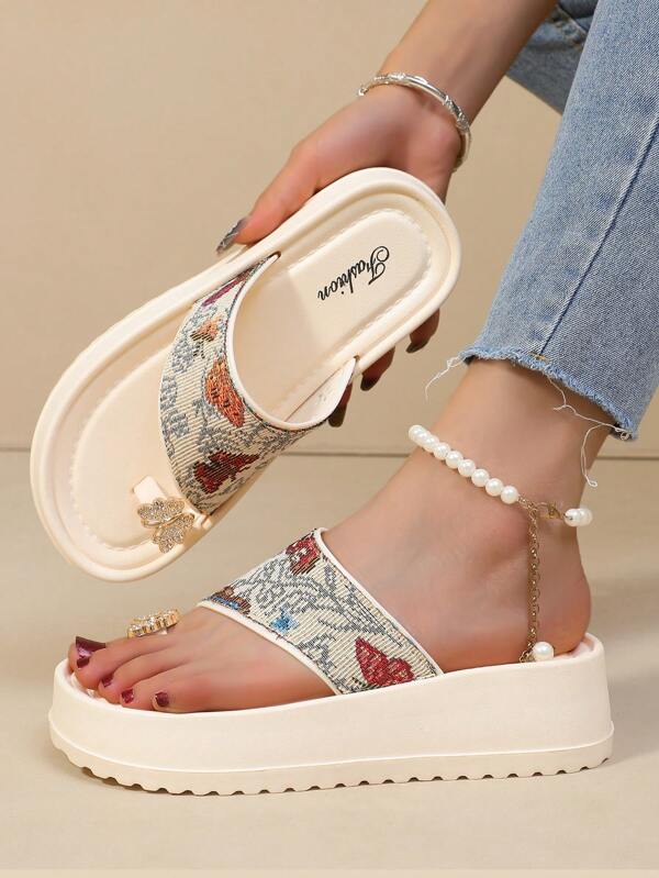 Women's Thick Sole Anti-Slip Flip Flops, New Fashion Clip Toe Summer Sandals Suitable For Dresses, Beach, Platform