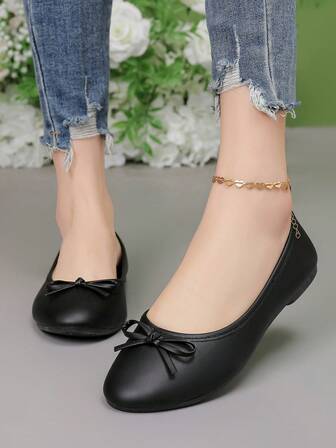 OFFWIND 女式优雅芭蕾平底鞋春夏新款百搭低帮舒适柔软轻便蝴蝶结细节一脚蹬时尚工作平底鞋