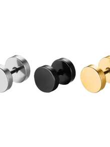 1 Pair Silver Matte Dumbbell Screw Stud Earrings, Fashionable Simple Versatile Earrings, Unisex Daily Accessories
