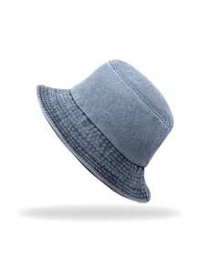 1pc Solid Color Washed Denim Bucket Hat, Fashion Versatile All-Season Casual Sun Hat, Suitable For Men And Women, Travel & Beach